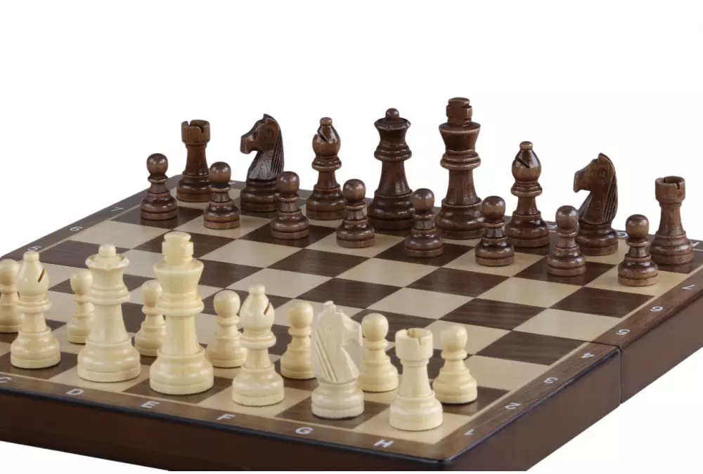 Szachy magnetyczne drewniane 31 cm (orzech/klon) intarsjowane